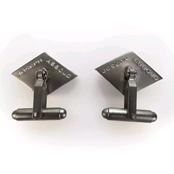 VTG JOSEPH ABBOUD Silver Tone Metal Men Cufflinks Logo Diamond Shape Hinged Back - Picture 4 of 5